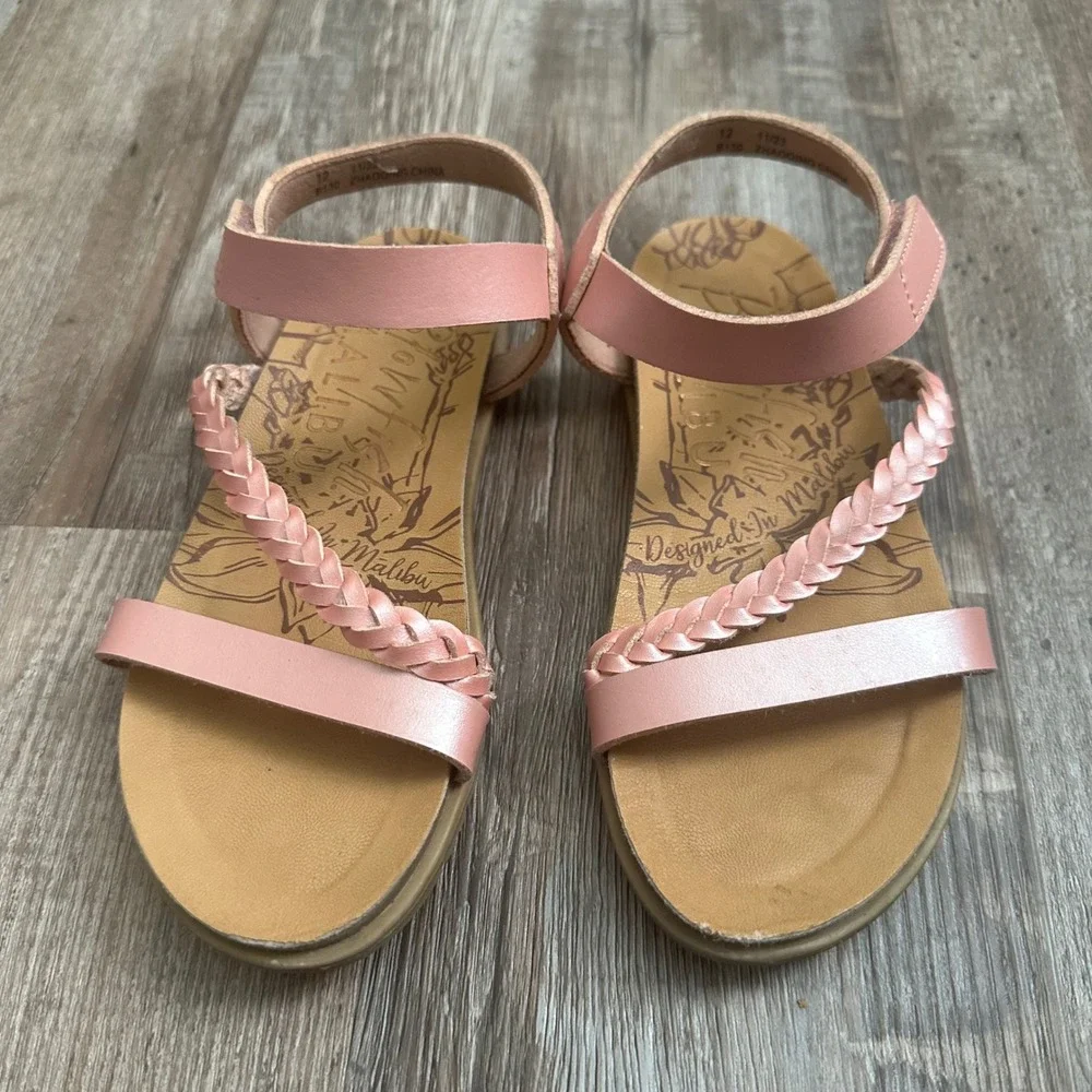 Blowfish Malibu Kids Metallic Pink‎ Braided T-Strap Sandals Size 12 B130
